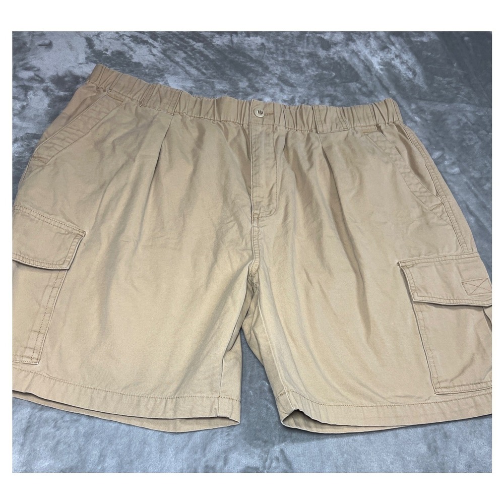 Tommy Bahama Relax Mens XL Khaki Tan‎ Cotton Pleated Cargo Shorts Elastic Waist